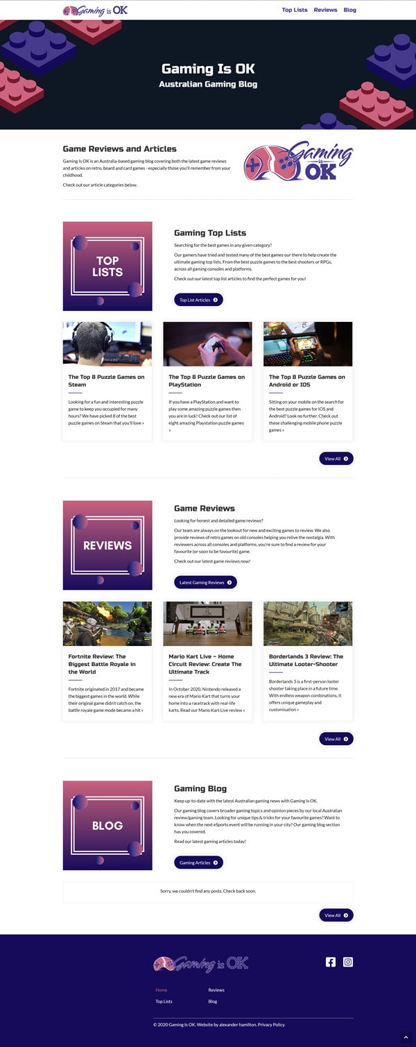 gaming-is-ok-home-page Snapshot of Gaming Is OK homepage.