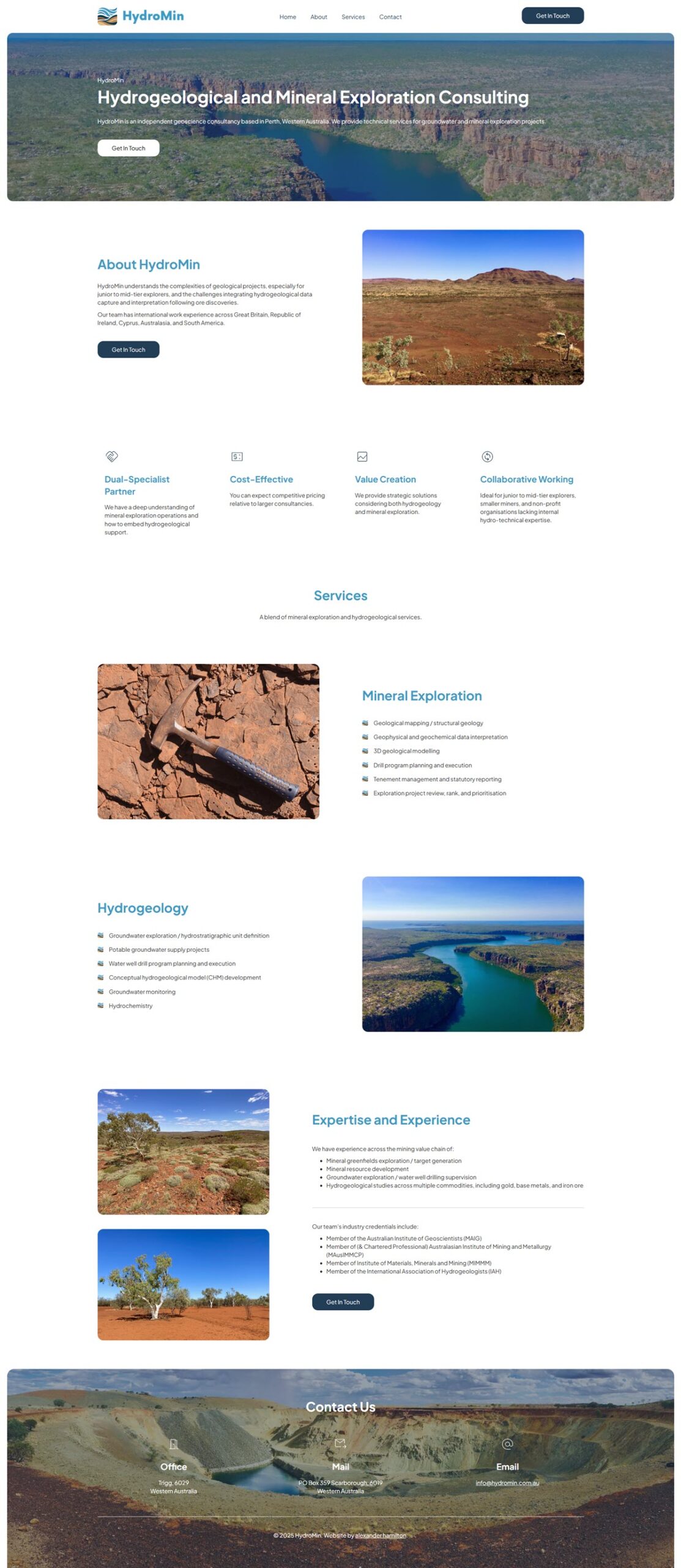 Screenshot of the completed HydroMin website.